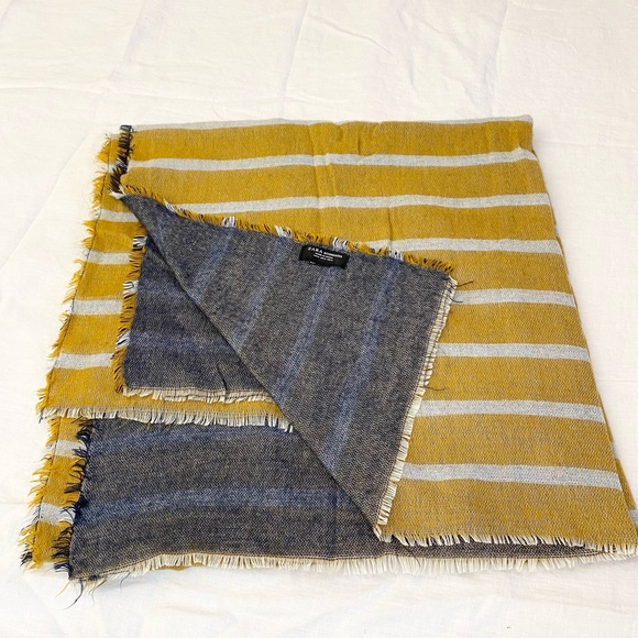 Zara Large Rectangular Scarf , Stripes 2 Tone Frayed Wrap - Picture 4 of 10